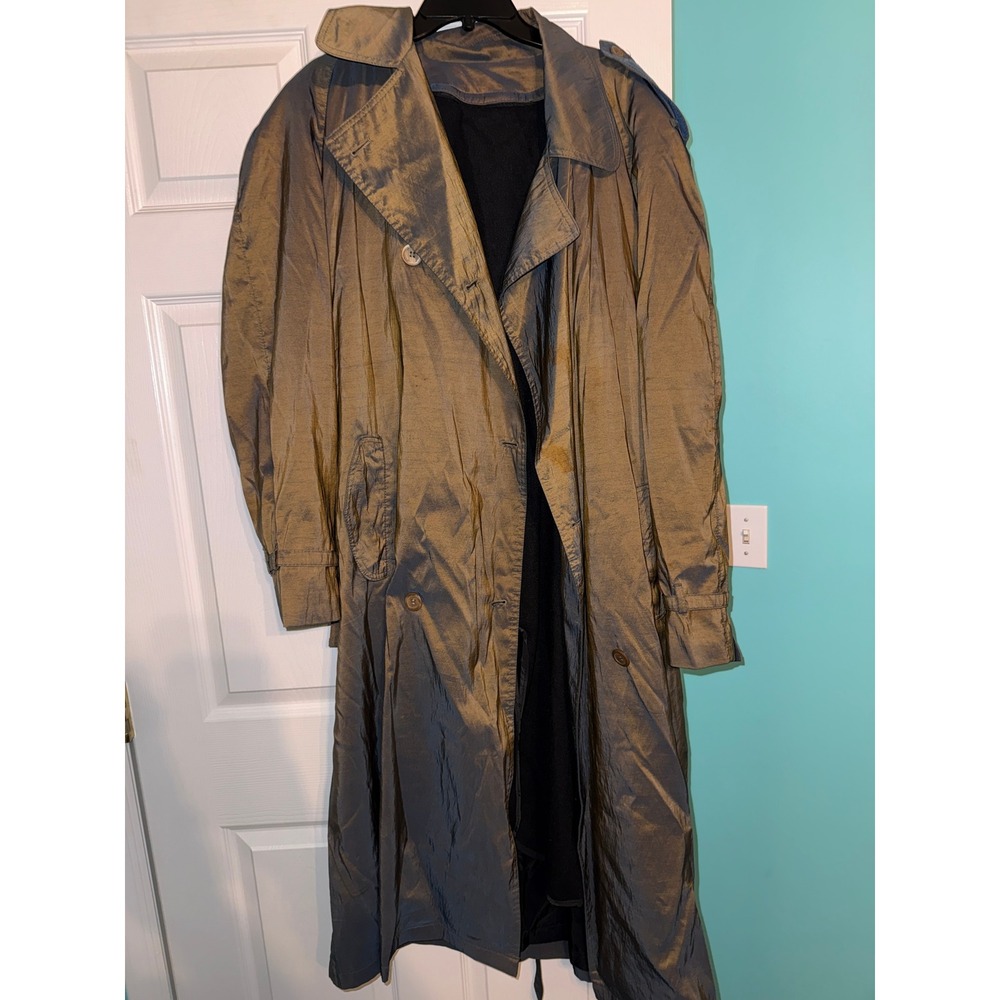 Degrees Vintage Iridescent Metallic Trench Coat Bronze Blue Zip Liner Large